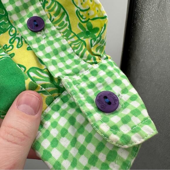 White Label Lilly Pulitzer Blue & Green Patchwork Button Front Shirt Dress Sz M - Picture 9 of 12